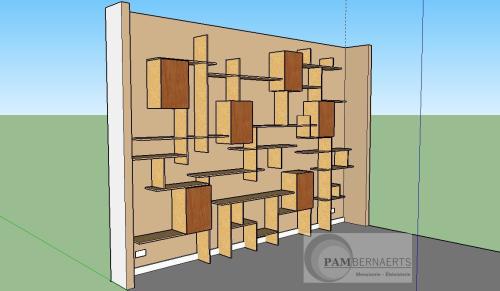 01) Bibliothèque asymétrique : avant-projet en plan en 3D